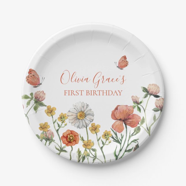 Assiettes En Carton fête de premier anniversaire du fleur sauvage (Devant)