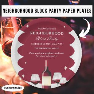 Assiettes En Carton Fête de quartier au vin rouge