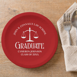 Assiettes En Carton Fête de remise de diplômes personnalisée rouge et