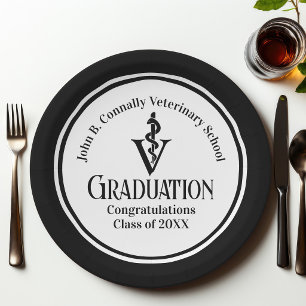 Assiettes En Carton Fête de remise des diplômes personnalisée en noir 