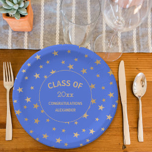 Assiettes En Carton Fête de remise des diplômes Royal blue et Gold Sta