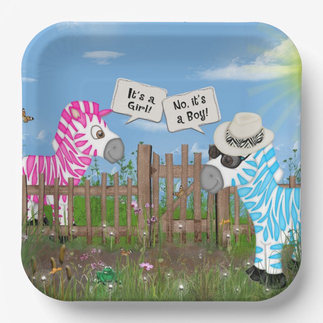 Assiettes En Carton Fête de révélation du genre du bébé (Recto)