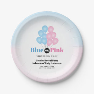 Assiettes En Carton Fête de révélation du sexe avec ballons bleus ou r