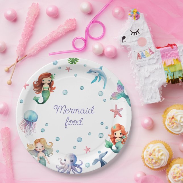 Assiettes En Carton Fête de sirène sous l'aquarelle de la mer (Fête)