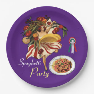 ASSIETTES EN CARTON FÊTE DE SPAGHETTIS DANSE, CUISINE ITALIENNE ET TOM