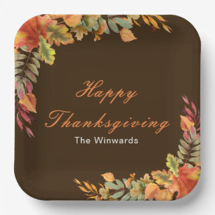 Assiettes En Carton Fête de Thanksgiving aux feuilles d'automne rustiq