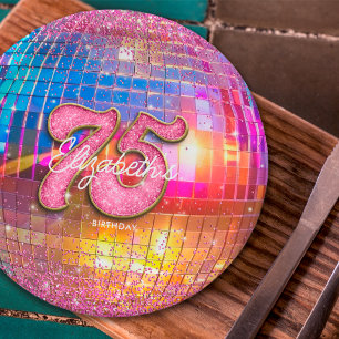 Assiettes En Carton Fête des 75 ans Boule disco Paillettes Or Rose