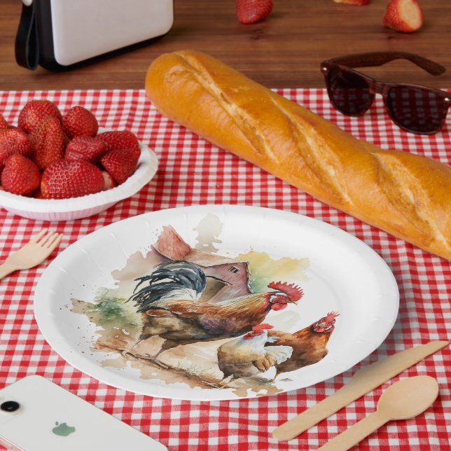 Assiettes En Carton Fête des amateurs de coq de ferme mignonne (Pique-nique)