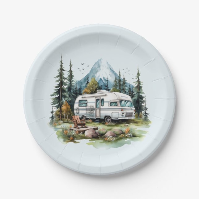 Assiettes En Carton Fête des amoureux du camping cool (Devant)