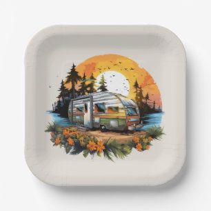 Assiettes En Carton Fête des amoureux du camping cool