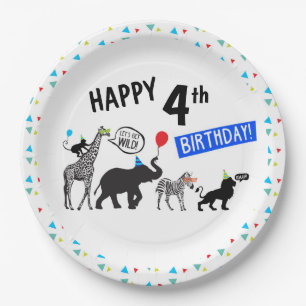Assiettes En Carton Fête des animaux sauvages de Black White Birthday 