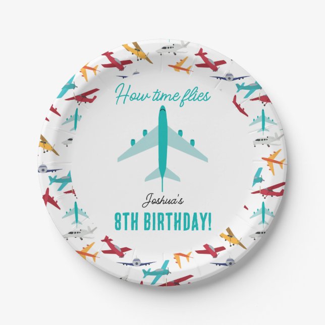 Assiettes En Carton Fête des Anniversaires de enfants de l'avion Flies (Devant)