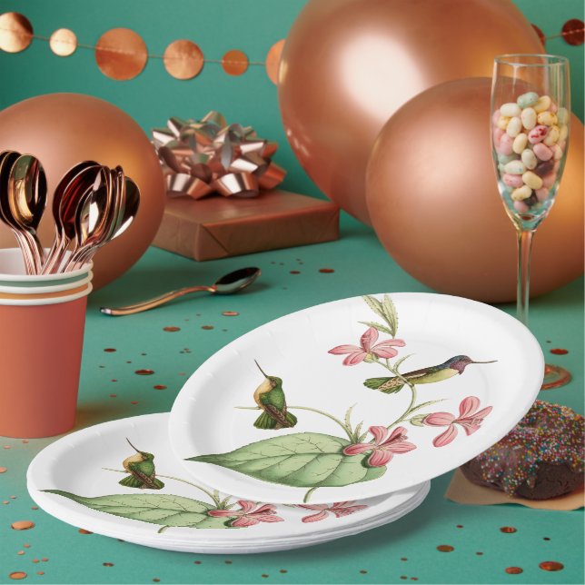 Assiettes En Carton Fête des colibris vintages (Multi)