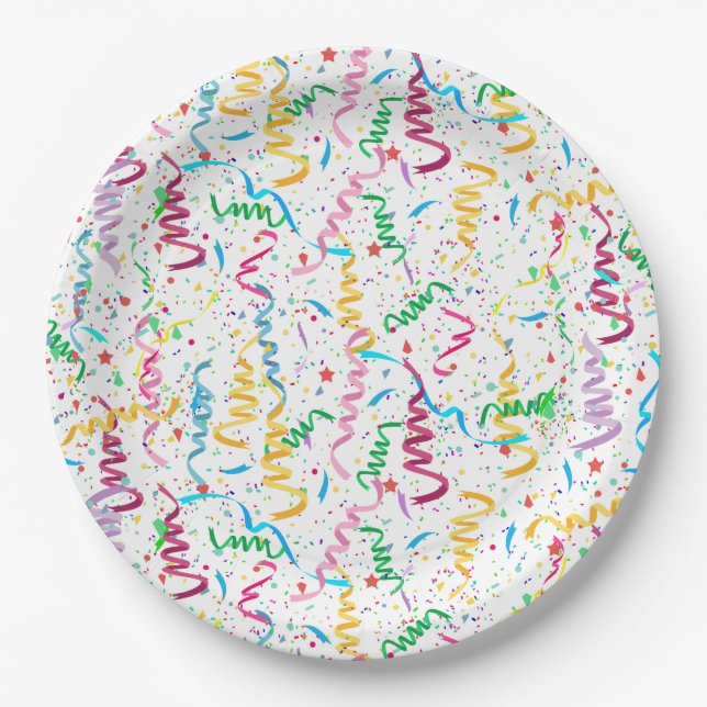 Assiettes En Carton Fête des Confetti et Streamers Anniversaire (Devant)