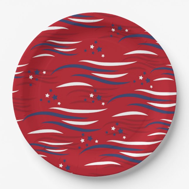 Assiettes En Carton Fête des étoiles et des rayures (Devant)