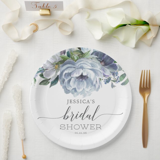Assiettes En Carton Fête des mariées bleu Dusty (Mariage)