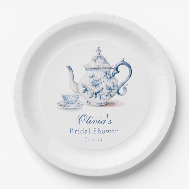 Assiettes En Carton Fête des mariées Blue Floral Tea Party (Devant)
