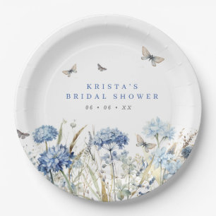 Assiettes En Carton Fête des mariées Blue Hydrangeas & Butterflies