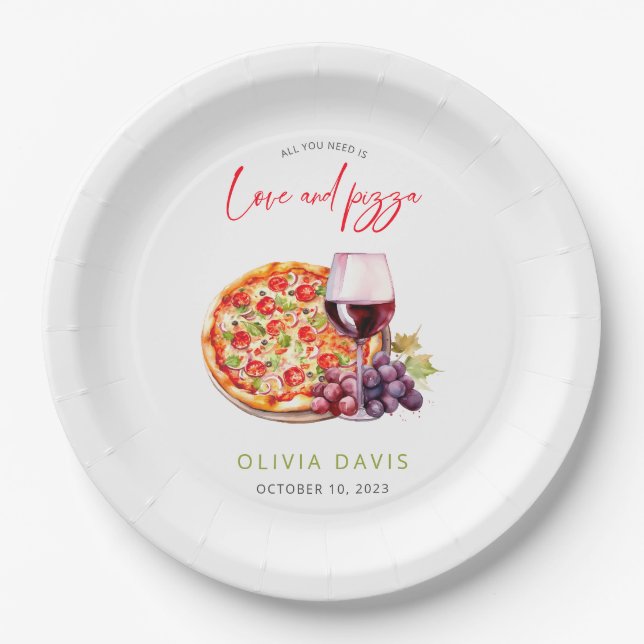 Assiettes En Carton Fête des mariées d'amour et de pizza (Devant)