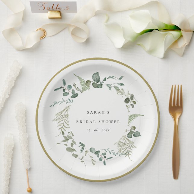 Assiettes En Carton Fête des mariées d'aquarelle de l'Eucalyptus botan (Mariage)