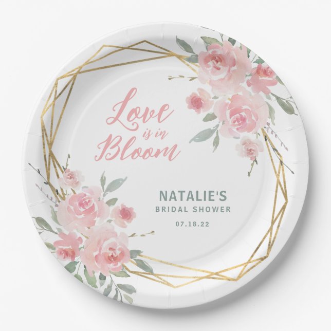 Assiettes En Carton Fête des mariées d'aquarelle florale (Devant)