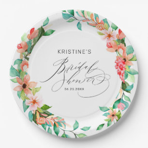 Assiettes En Carton Fête des mariées d'aquarelle tropicale rose