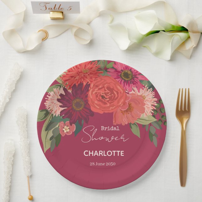 Assiettes En Carton Fête des mariées de bouquet floral d'automne moder (Mariage)