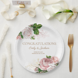 Assiettes En Carton Fête des mariées de Couple Vintage rose vif