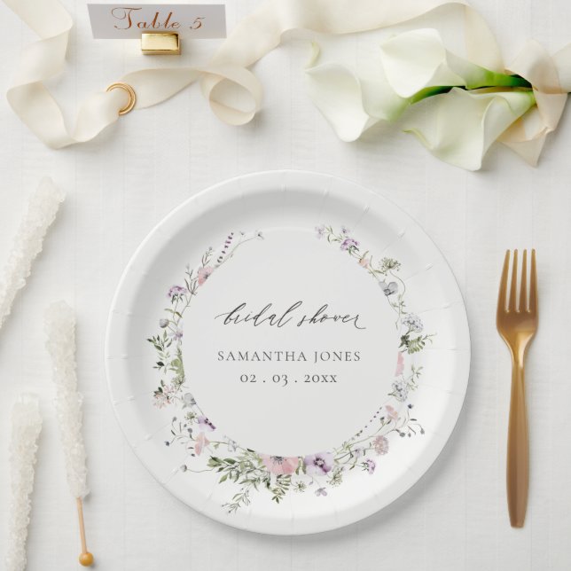 Assiettes En Carton Fête des mariées de couronne Fleur sauvage rose vi (Mariage)