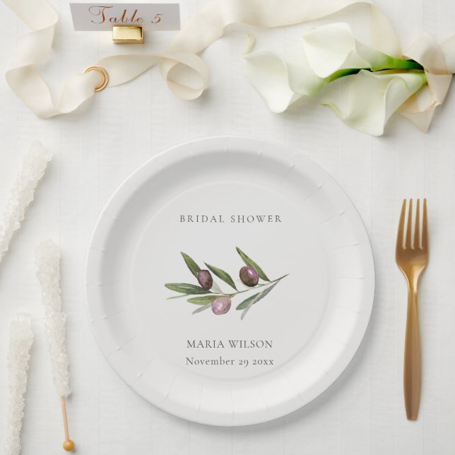 Assiettes En Carton Fête des mariées de feuillage de la branche d'oliv (Mariage)