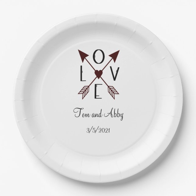 Assiettes En Carton Fête des mariées de Fiançailles Mariage d'amour pe (Devant)