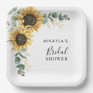 Assiettes En Carton Fête des mariées de fleurs de tournesol Eucalyptus