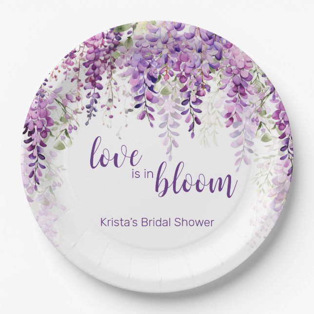 Assiettes En Carton Fête des mariées de glycine à l'aquarelle violet (Devant)