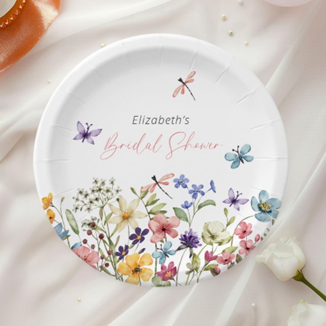 Assiettes En Carton Fête des mariées de jardin Fleur sauvage papillon (Créateur téléchargé)