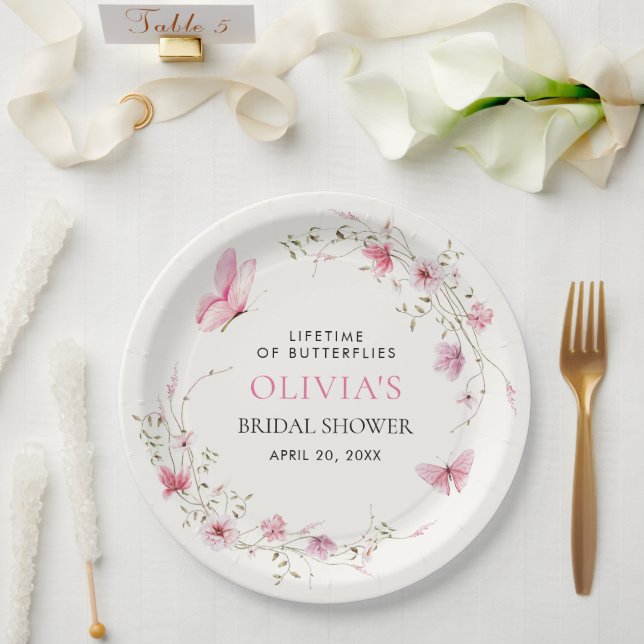 Assiettes En Carton Fête des mariées de la vie des papillons (Mariage)