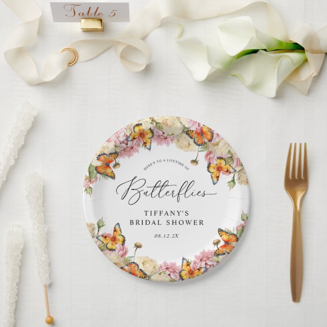 Assiettes En Carton Fête des mariées de la vie des papillons (Mariage)