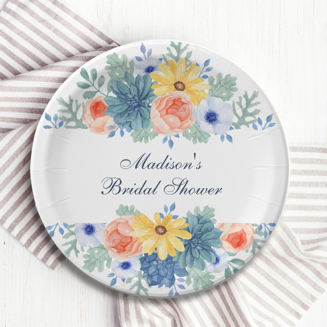 Assiettes En Carton Fête des mariées de Macaron Floral Succulent (Créateur téléchargé)