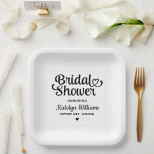 Assiettes En Carton Fête des mariées de Mariage noir personnalisé