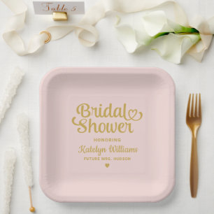 Assiettes En Carton Fête des mariées de Mariage rose personnalisé
