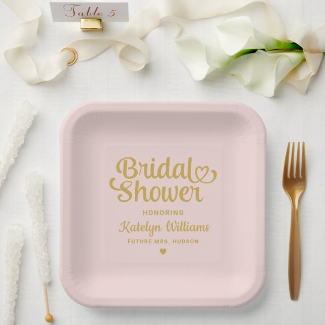 Assiettes En Carton Fête des mariées de Mariage rose personnalisé (Mariage)