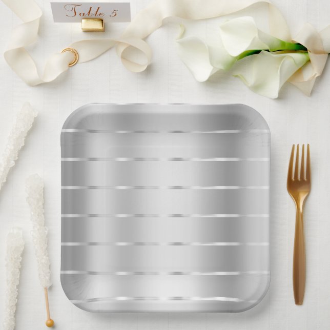 Assiettes En Carton Fête des mariées de ruban argenté chic (Mariage)
