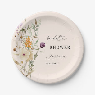 Assiettes En Carton Fête des mariées de script Coeur Fleur sauvage de