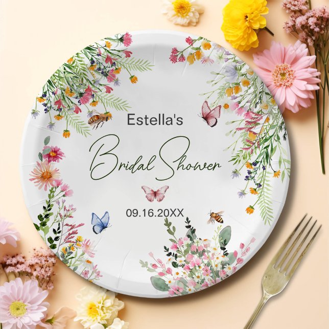 Assiettes En Carton Fête des mariées de script des fleurs sauvages de  (Créateur téléchargé)