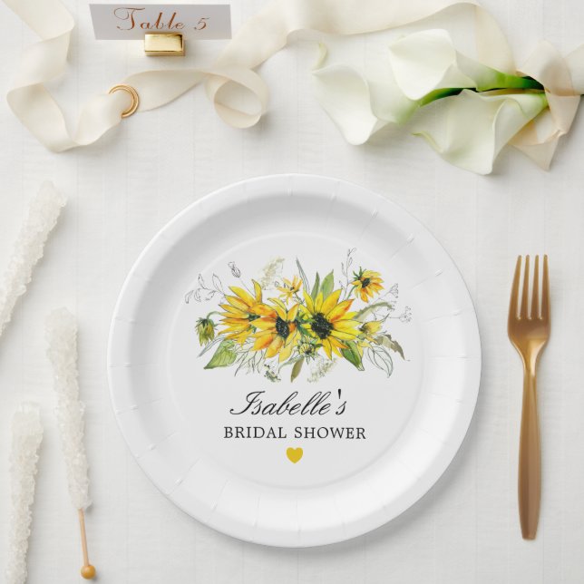 Assiettes En Carton Fête des mariées de tournesol jaune rustique (Mariage)