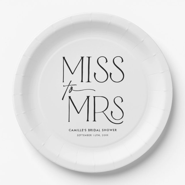 Assiettes En Carton Fête des mariées de typographie moderne (Devant)