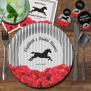 Assiettes En Carton Fête des mariées Derby Cheval et Roses Rouges