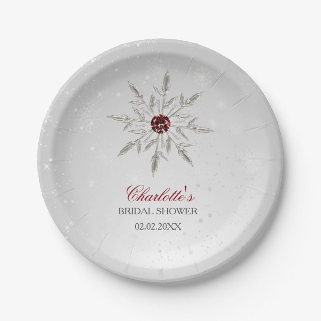 Assiettes En Carton Fête des mariées d'hiver Silver Red Snowflakes (Devant)