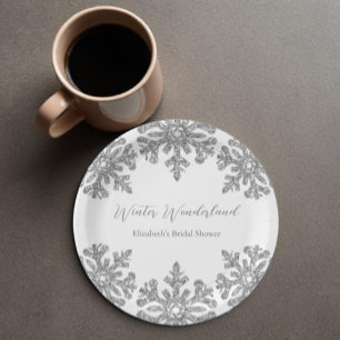 Assiettes En Carton Fête des mariées d'hiver Silver Snowflake