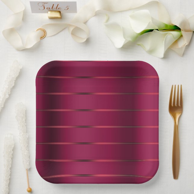 Assiettes En Carton Fête des mariées du ruban rouge de Bourgogne (Mariage)