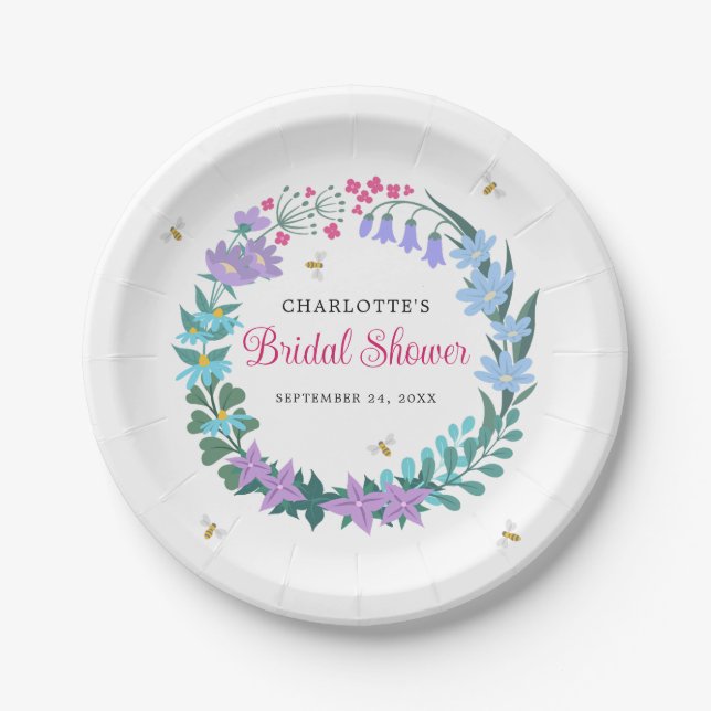 Assiettes En Carton Fête des mariées Élégant Floral Fleurs sauvages Ga (Devant)